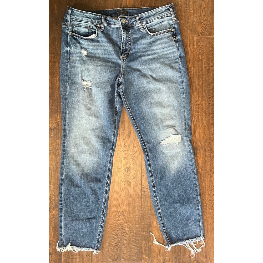 Silver Jeans Co Slim Straight Distressed Raw Hem Jeans W93455ECF311 SZ 16W/2